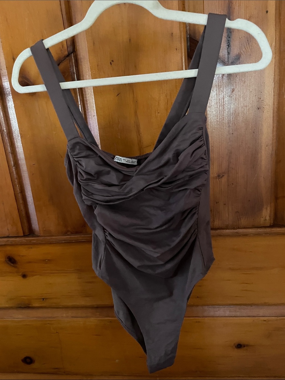 Zara Brown Ruched Women’s Bodysuit